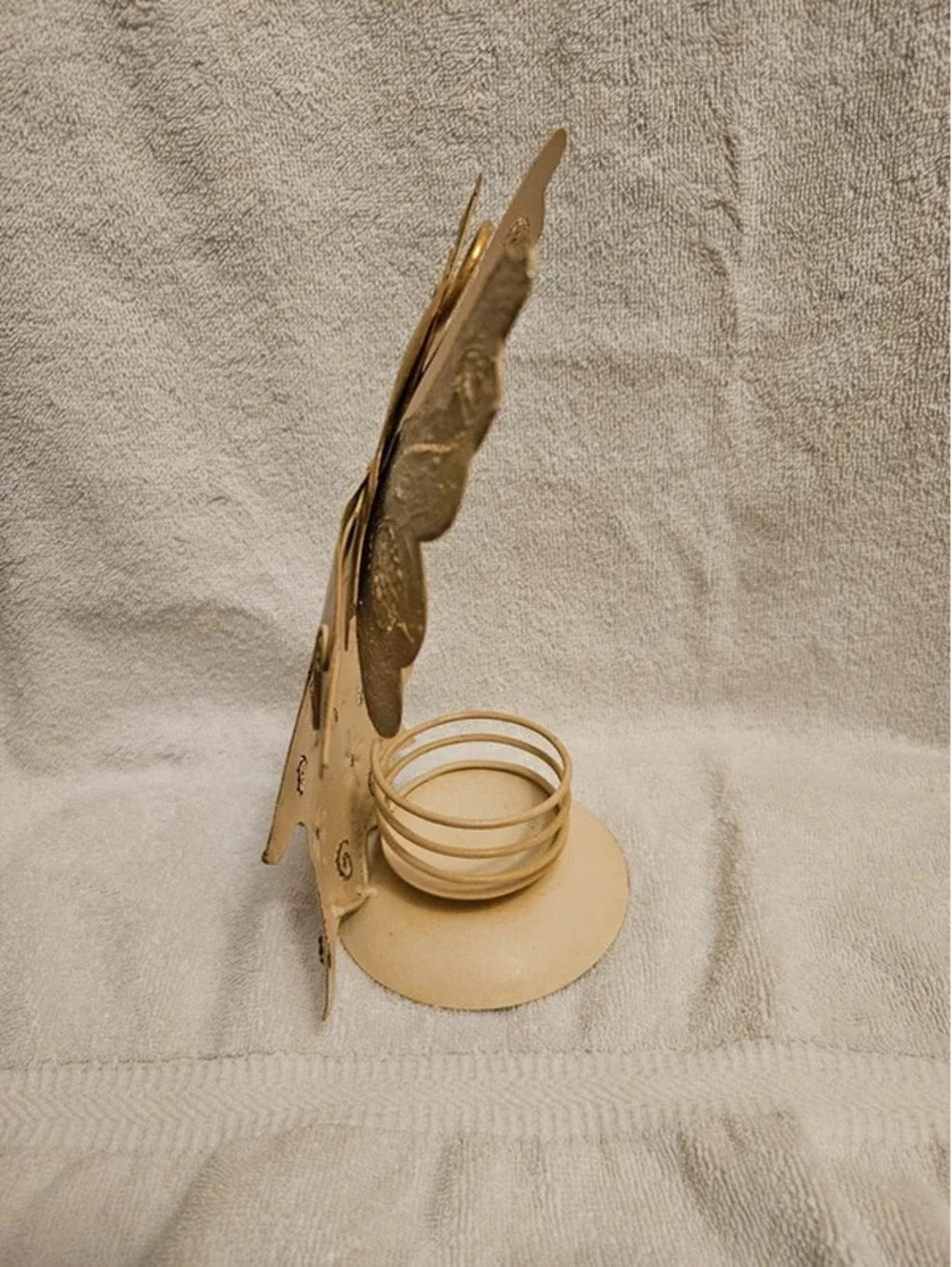 Vintage Metal Angel Tealight Candle Holder Christmas Decor Gold Cream 9x6
